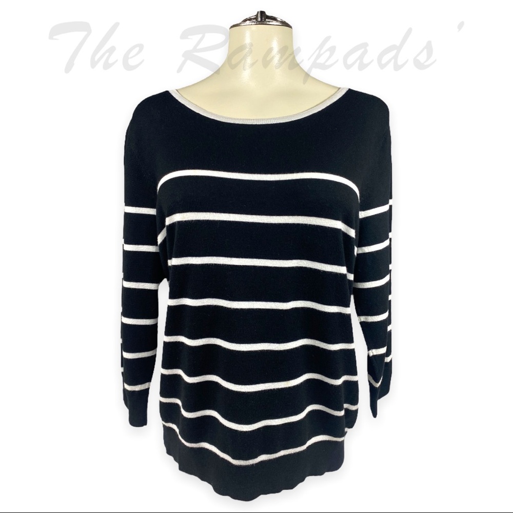 Allison Daley Black Sweater with White Stripes and Neckline Size Petite …